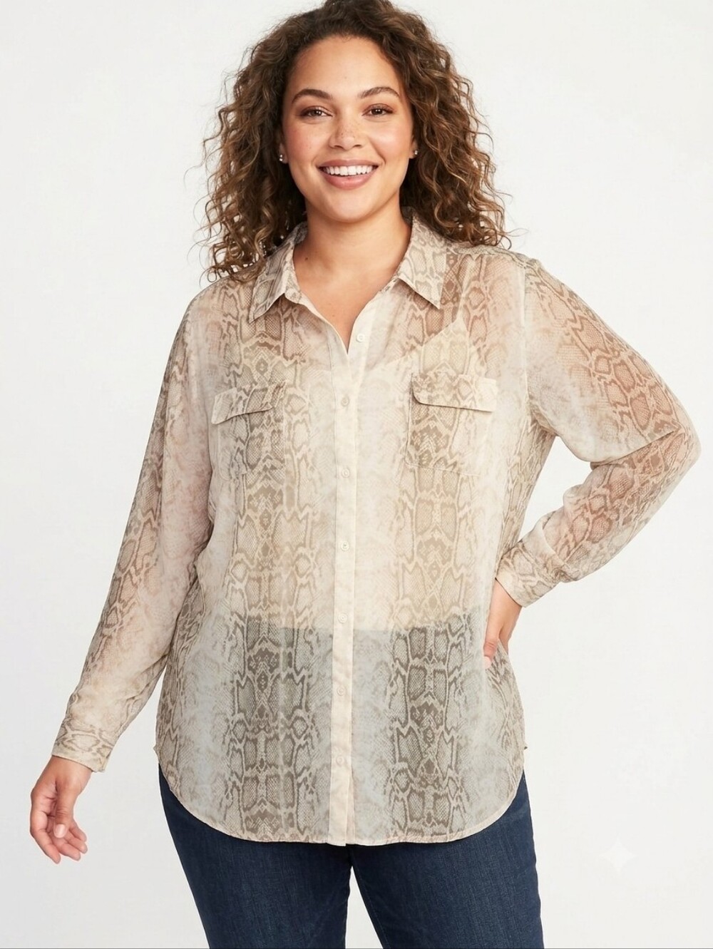 Old Navy Plus Size Neutral Snake-Print Button-Down Shirt
